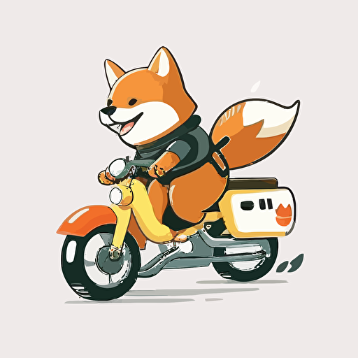 Shiba delivers on a motorcycle, simple flat style, picture, cartoon, vector, white background