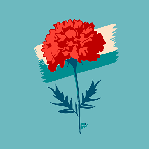 Simple minimal vector of spain's national flowr the red carnation with leaves on a blue background 3 colors ar
