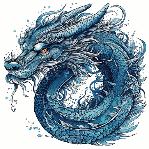 Chinese dragon, digital art, vector, hyper-detailed, white background, sticker, blues
