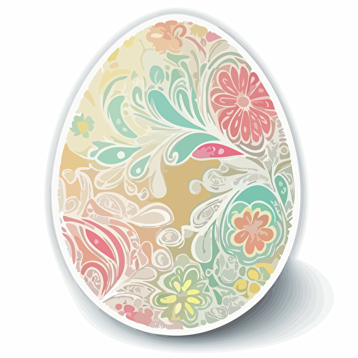 sticker vector design, decorated easter egg shape, white outline, highly detailed, pastel colors