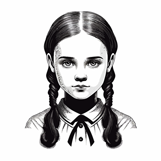 Wednesday Addams pigtails vector logo, black and white, high quality