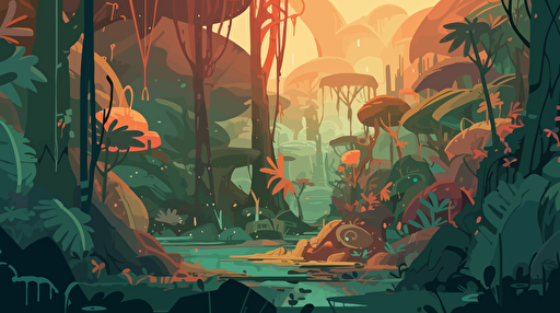 concept art map of a foreign jungle planet, flat vector illustration