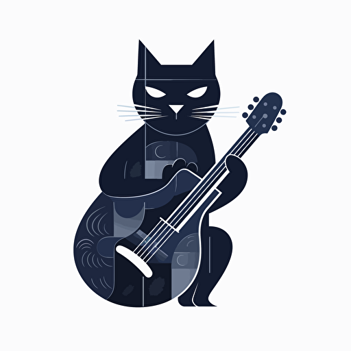 a vector line icon, black, simple, Russian blue cat, guitar, blend, abstract