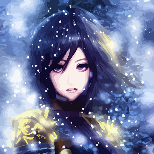 focus face portrait beautiful darkness knight 3d anime girl golden armor wearing dark forest background snowing bokeh inspired masami kurumada digital painting high contrast unreal engine render volumetric lighting high détail