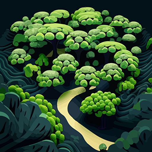 a forest made of broccoli, stylized, seen from above, vector art