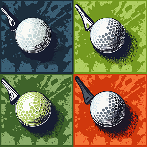 vector art golf ball on the green by a set of golf clubs