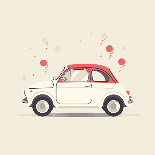 Vector date, w/b art, Fiat 500, Cute style, white background,