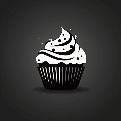 simple 2d cupcake logo, flat, sharper, black and white, vector, badge