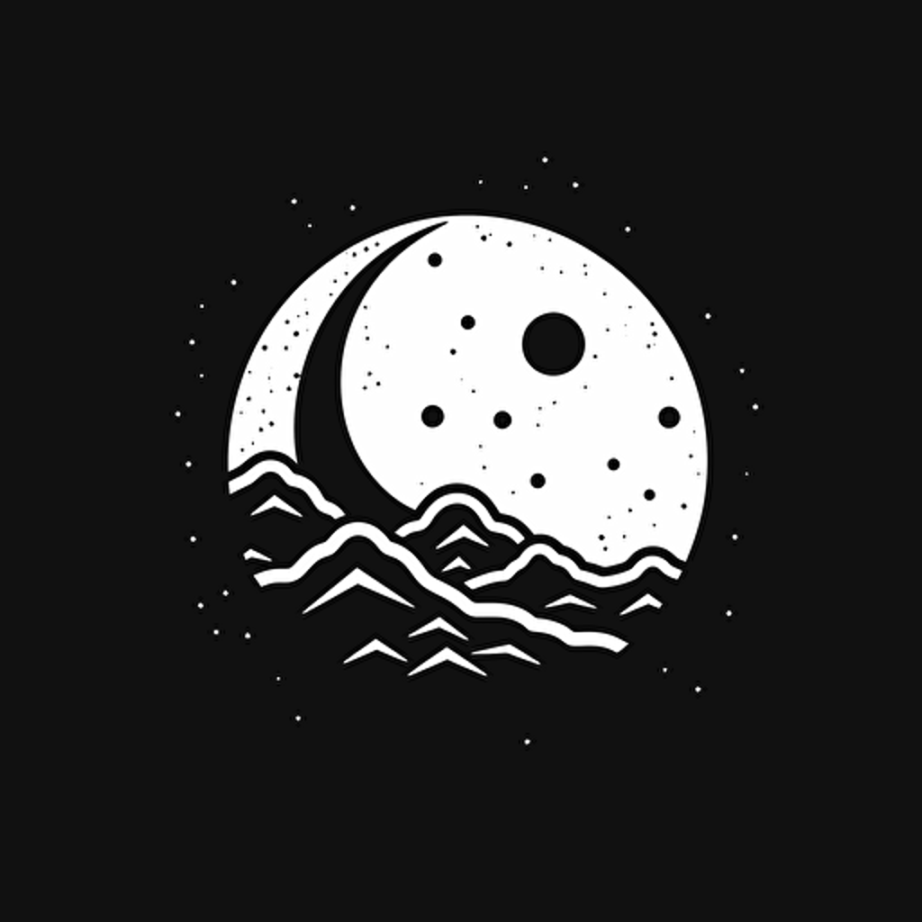 moon logo, flat vector, black and white