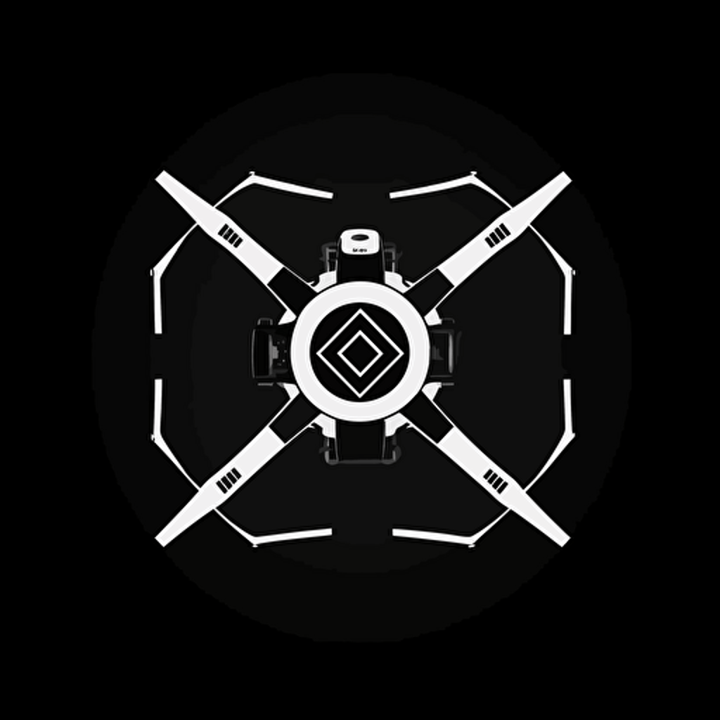 minimalist vector logo of a UAV drone, top view, from above, black and white