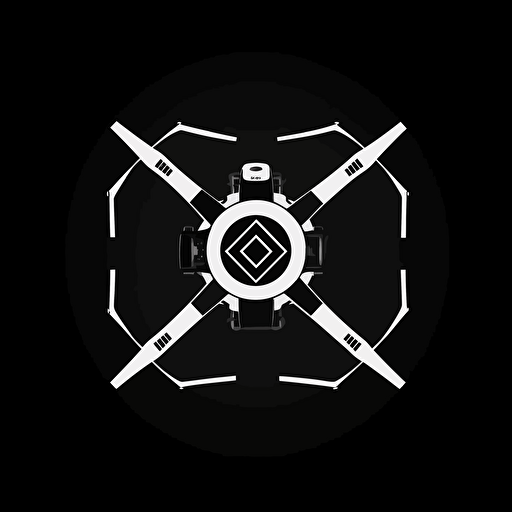 minimalist vector logo of a UAV drone, top view, from above, black and white