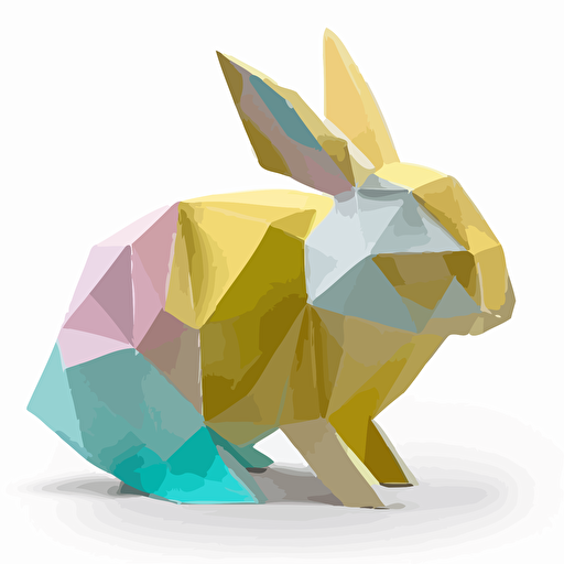sticker vector design, origami easter bunny shape, white outline, highly detailed, pastel colors