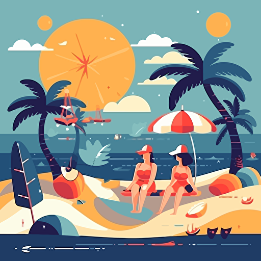 Beach vacation, flat vector style,