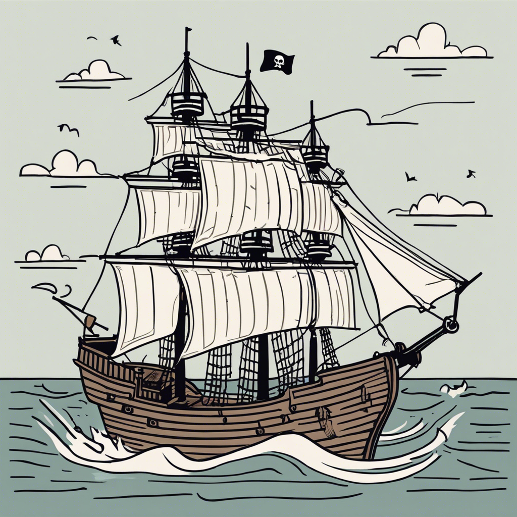 a pirate ship, illustration in the style of Matt Blease, illustration, flat, simple, vector