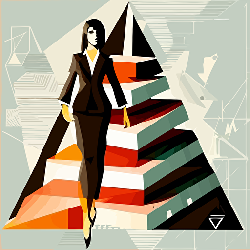 Dynamic Businesswomen in business suit on piramide, highly detailed vector illustration