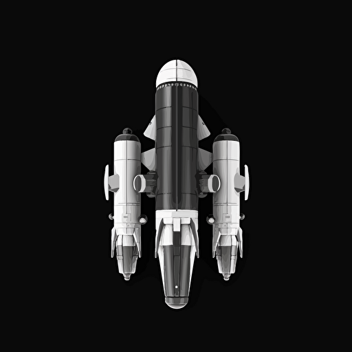 a space ship seen from above with two blasters, vector art, cartoon, Minimalist, background should be solid black