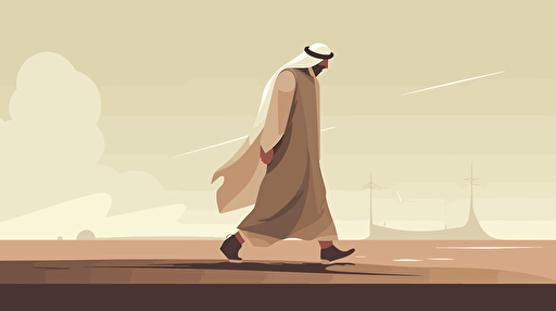 Qatari Man walking, muted colors, vector style illustration 2D