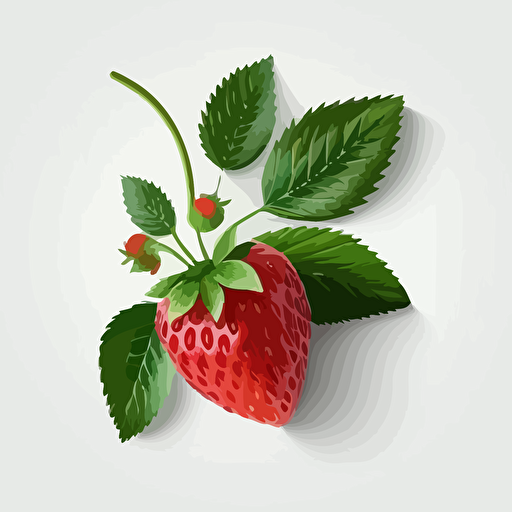 a red strawberry with green leaves is on a white backgrund , in the style minimalista vector, aguarelas