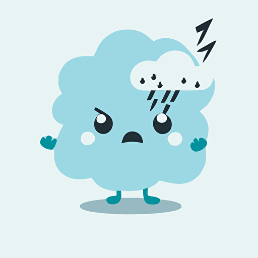 cute cloud kawaii style, angry storm cloud with thunder, vector clipart