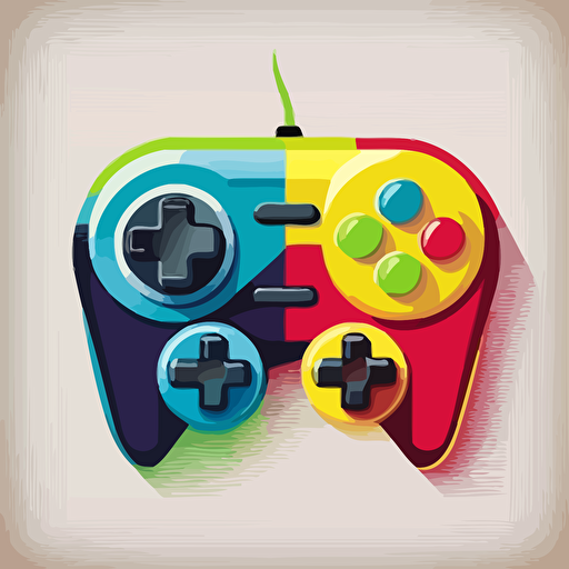 brightly colored game controller with buttons and joysticks, sticker, vector