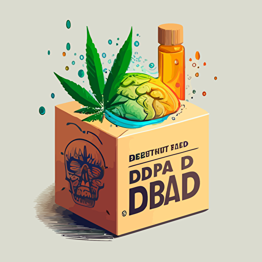 cbd product in box with a brain as vector image