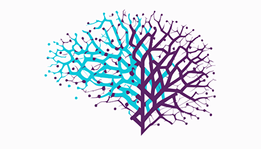 abstract vector minimalist corporate logo of a neural network, cyan and purple with white background