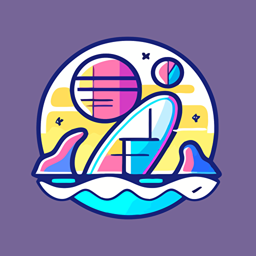 sup board logo design, featuring a playful combination of pink, blue, and yellow colors, Illustration, digital art with a flat, vector style,