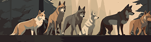vector illustration of a wolf pack in a zoo, pairidaiza