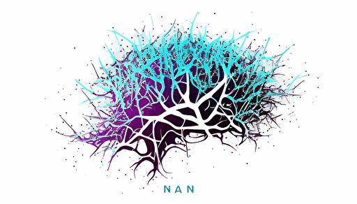 abstract vector minimalist logo of a neural network, cyan and purple with white background