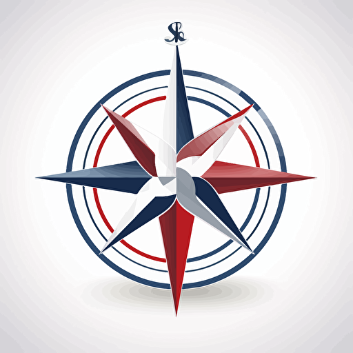 Design of professional logo featuring a simple compass clipart in stainless steel a white background. Include curves as an additional design element. vector style . Blue white and red
