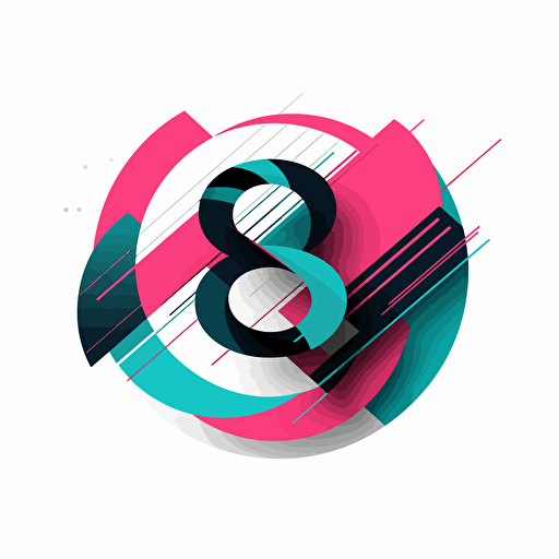 logo, "89" modern logo, pink, teal, and black colors, white background, vector. High resolution