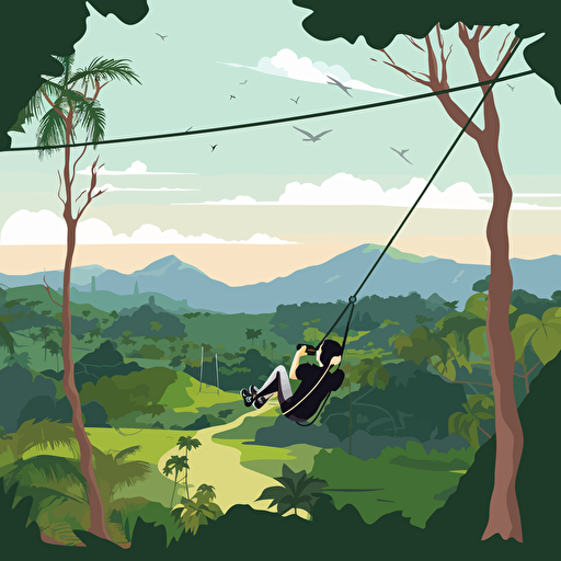 2d illustration of a person zip lining at Picnic Grove in Tagaytay Philippines, vector art style