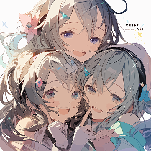 a group of 4 singers, cel shading, clear vector art, bright colors, light smiles, pastel colors