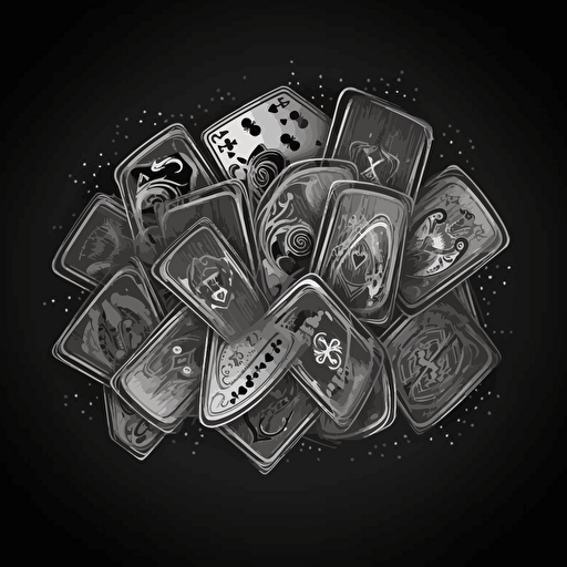 2d, vector quality, grayscale, abstract playing cards, on black background