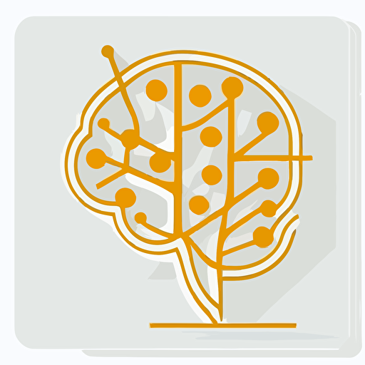 icon, flat, simple vector blueprint, neural network, white background, gold accent