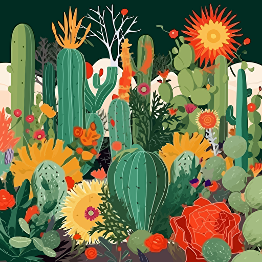 vector illustration of a cactus garden in bloom