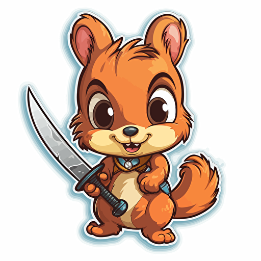 Vector sticker, cute squirrel with a knife