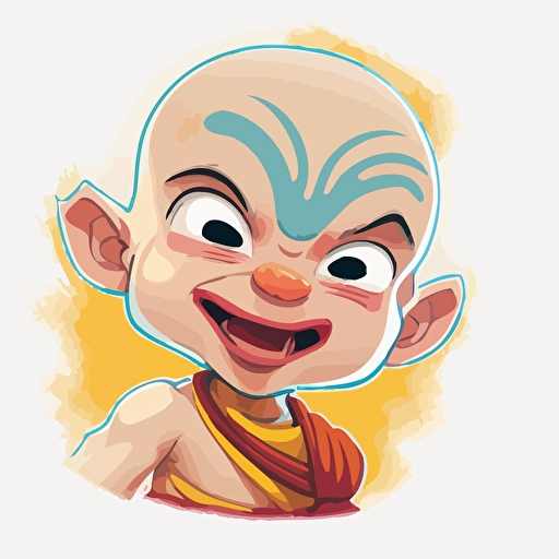 A saturated colorfull baby fur aang, goofy looking, smiling, white background, vector art , pixar style