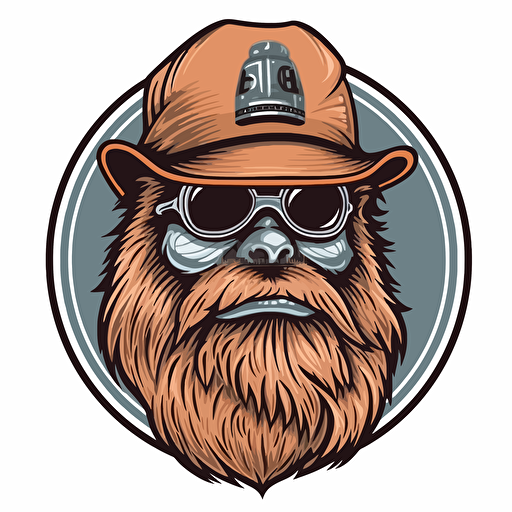 fly fishing bigfoot with baseball hat and sunglasses, in style of outdoor logo, isolated on white, no background, vector art