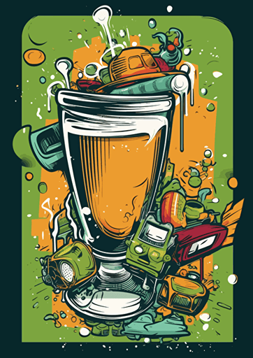 poster, A glass of cocktail go skateboarding, hypercolor, glide fast, drunk, cartoon, graffiti, vector, illustration