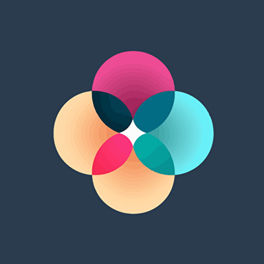 vector art logo of a venn diagram with three circles. Make the three circles Red Green and Blue. Where the circles overlap change the color to yellow, pink and cyan. Make it modern, elegant, simple.