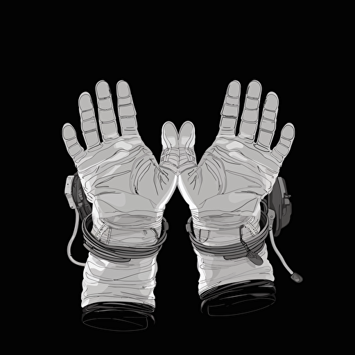 a pair of astronaut hands in gloves on, back of the hands are shown,black background, 2d vector