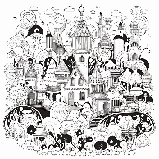 2d illustration, simple vector wonderland coloring page