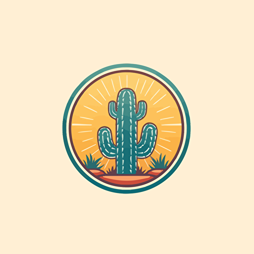 simple logo with a cactus and sun, vector style, 2 color