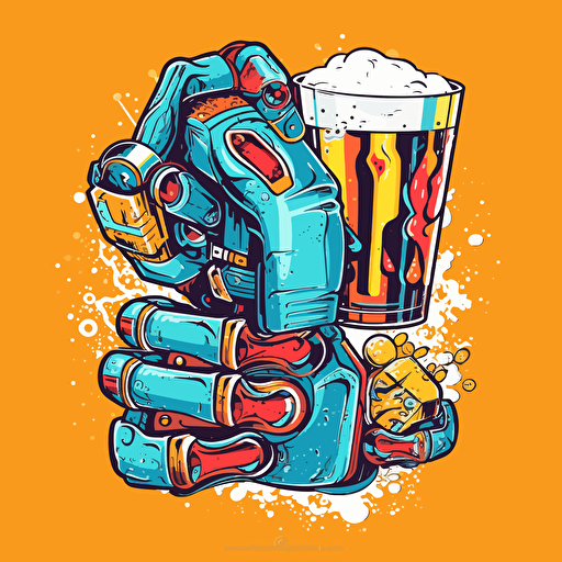 arm of a robot holding a beer, cartoon graffiti, vector,