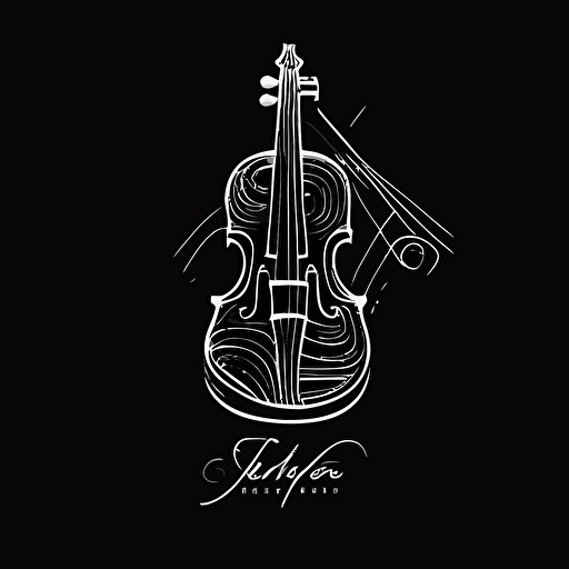 minimal white line logo of a violin "atempo" text black background, vector