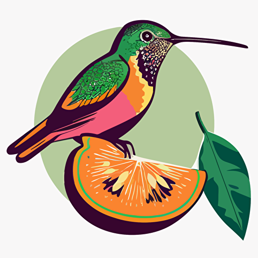 Pop Art Deco Hummingbird on an avocado, Vector, Logo, green, pink, orange