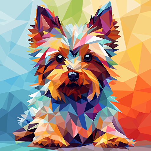 low res, colorful tiled yorkshire terrier dog, vector art, white background