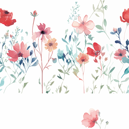 watercolor flower border, minimalism white background vector