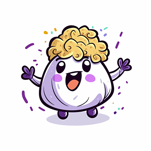 a twitch potatoes emote who celebrate, happy, sticker, adorable cartoon, contour, vector, white background, confeti behind